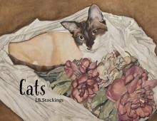 Cover of Cats. A silver point cat is cuddled up in a bag of flowers.
